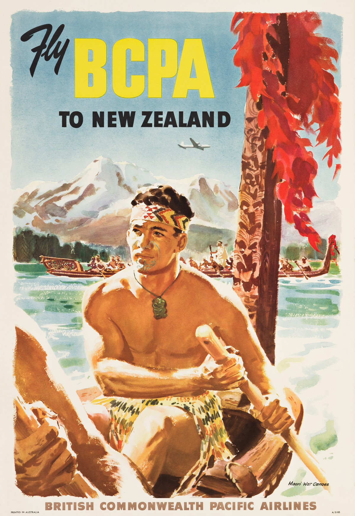 VARIOUS ARTISTS.  FLY BCPA TO NEW ZEALAND. Two posters. Circa 1950. Each approximately 29½x20 inches, 75x50¼ cm.